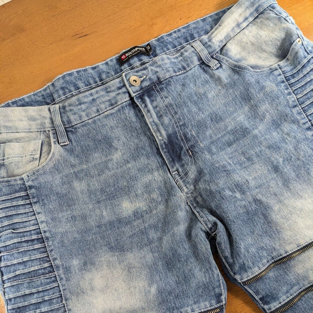 Southpole Men's 44x32 Moto Hip Hop Stretch Denim Acid Wash Distressed Jeans